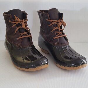 Sperry Women's 9M Duck Saltwater Leather Boots Brown Waterproof In Box Excellent